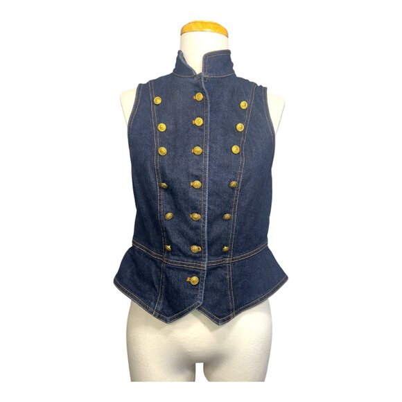 Ralph Lauren Denim Military Style Vest S Double Breasted Gold Buttons 1967 Desig - Picture 1 of 13